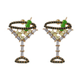 Martini Time Martini Shaped Earrings with Black, Green, Yellow and Clear Crystals